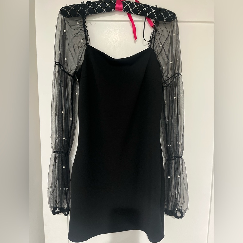Thirty Thirty Elegant Black Dress with Sheer Sleeves